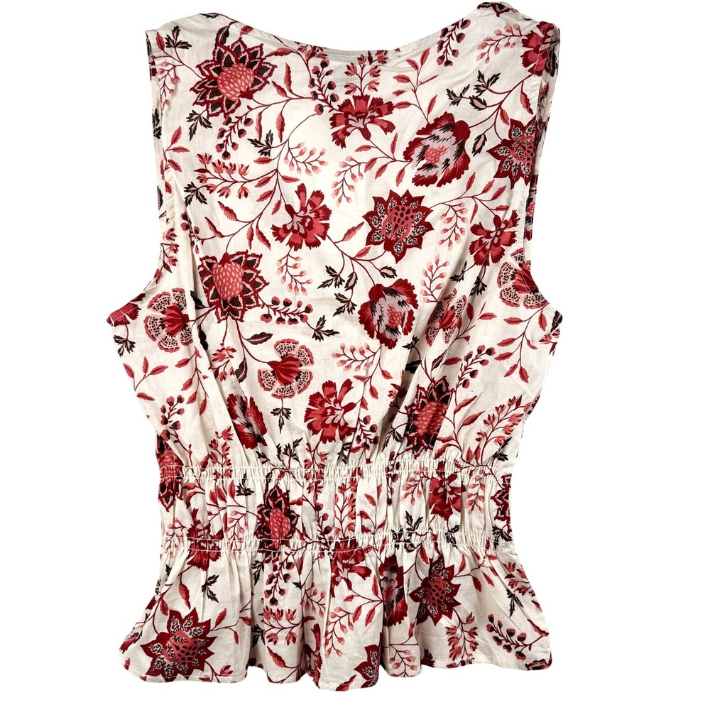 Sanctuary Red Floral Cotton Voile Smocked Peplum Top Sleeveless V-Neck Large NWT - Picture 2 of 7